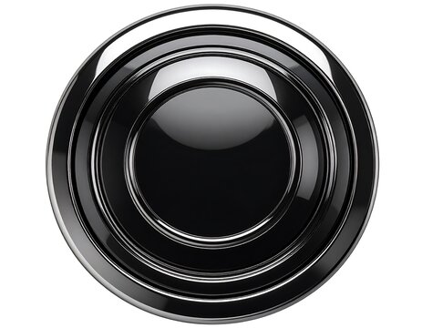 Glossy black circle button with chrome rings
