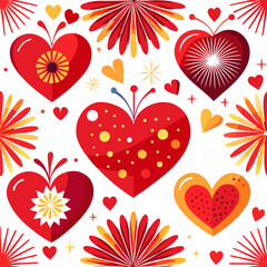 Seamless Red Heart Valentine's Day Firework Celebration Modern Background stock illustration