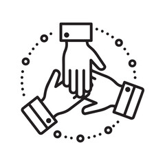 Teamwork Unity Icon with Hands Joined in Collaboration and Support Circle
