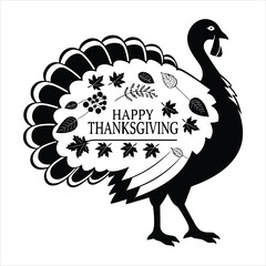 Thanksgiving Turkey Silhouette with Text and Autumn Leaf Decor