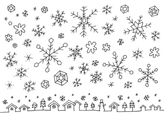 雪の結晶の手描きアナログイラストセット