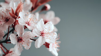 Delicate Cherry Blossoms in Springtime, Close-up of beautiful cherry blossoms in full bloom, showcasing soft pinks and whites.