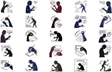 Fototapeta premium silhouette International Lefthanders Day on white background