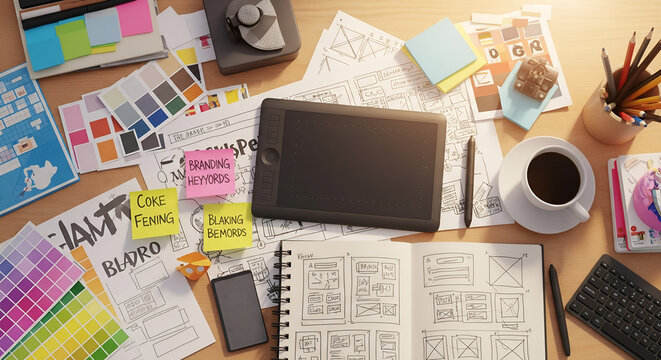 image of a creative designer's workspace