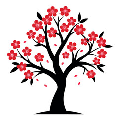 Obraz premium Stylized flowering tree silhouette icon for storage and design