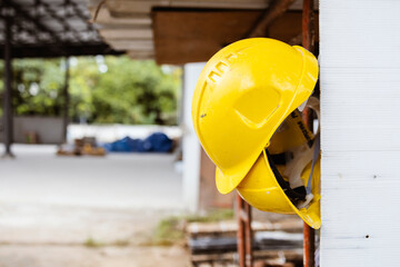 Engineering safety helmet at worksite for labor protection

. construction site