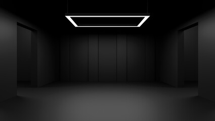 Futuristic building with Neon Red Lighting in Dark Sci-Fi Interior. 3D Illustration