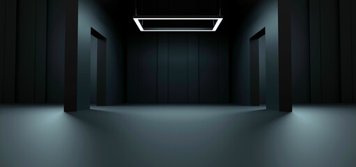 Futuristic building with Neon Red Lighting in Dark Sci-Fi Interior. 3D Illustration