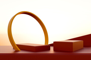 Modern Chinese 3D podium with lanterns and golden circle frame