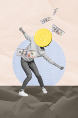 Zine image 3d poster collage of anonym businessman businesswoman instead head coin dollar income...