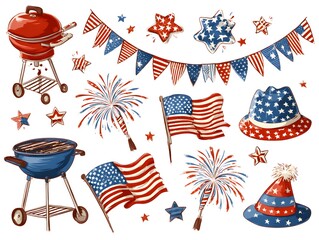 Independence day isolated image set of 4th july