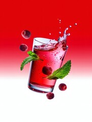 Refreshing Beverage Splash of Fruit and Mint in Motion. A vibrant drink photography portraying freshness and deliciousness.