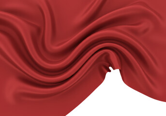 Isolated Abstract Red Silk Fabric with White Peak