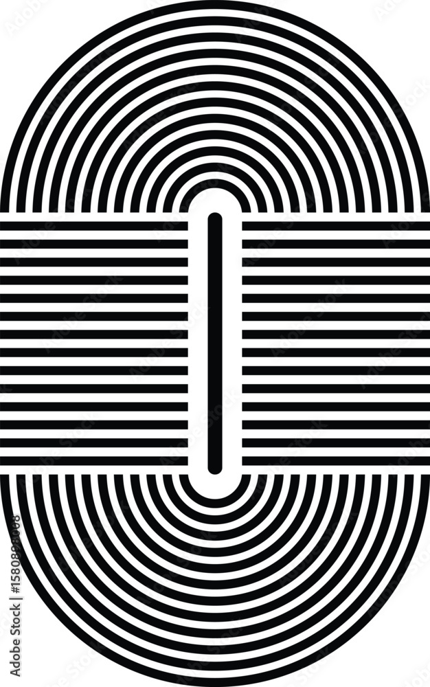 Aufkleber abstract geometric pattern with black concentric arcs and horizontal lines