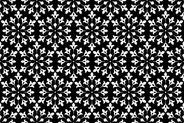 Flower geometric pattern. Seamless vector background. White and black ornament.
