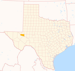 Map of the County Ward (Texas, US) showing the Federal State with the highlighted County