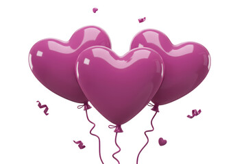 Isolated Bunch of Pink Heart Balloons with Confetti
