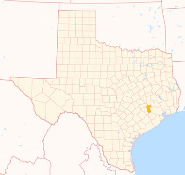 Map of the County Waller (Texas, US) showing the Federal State with the highlighted County