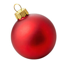 A single matte red christmas ornament with a gold cap and loop isolated on transparent background