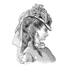 Victorian fashion line drawing women fashion accessories 
