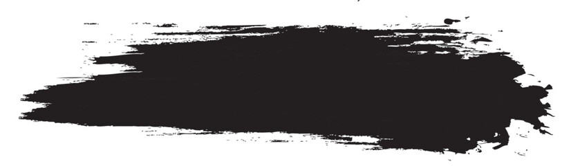 A bold, black, horizontal brush stroke with a textured, grunge effect, ideal for artistic backgrounds or graphic design elements.