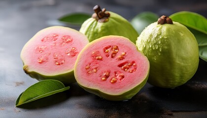 fresh guavas sliced and whole showcasing vibrant colors and juicy textures