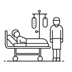 Healthcare Vector Line Icon– Saline Drip Treatment for Patient in Hospital Bed