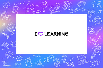 Education background, Vibrant digital art conveying passion for learning, educational doodles like books, pencils, technology. ideal for promoting online education, student resources.