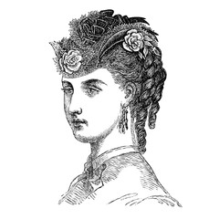 Victorian fashion line drawing women fashion accessories 