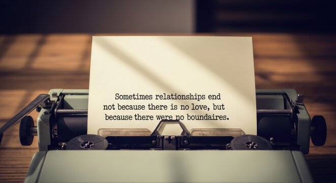 Vintage typewriter with relationship quote on paper, text on boundaries and love