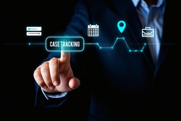 Digital Case Tracking A Man's Hand Interacting with a Touchscreen Interface for Business Efficiency