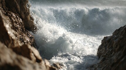 Ocean Wave Crashing Against Rocks