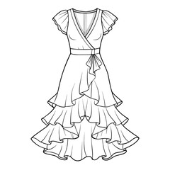 Fashionable high low hem dress with elegant ruffles and a flattering v neckline