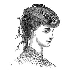 Victorian fashion line drawing women fashion accessories 