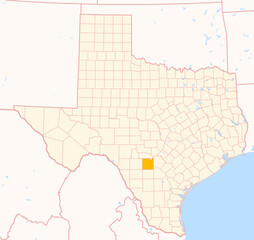 Map of the County Medina (Texas, US) showing the Federal State with the highlighted County