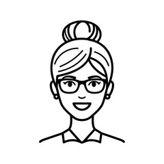 A woman with glasses and her hair in a bun isolated on white background
