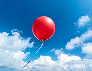 red balloon on blue sky with white clouds background