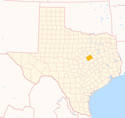 Map of the County McLennan (Texas, US) showing the Federal State with the highlighted County