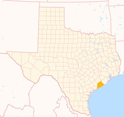Map of the County Matagorda (Texas, US) showing the Federal State with the highlighted County