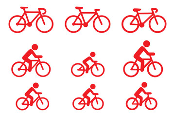 Man on bicycle icon outline collection or set in black and white