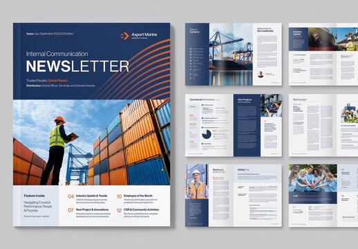 Newsletter Brochure Template for Company Bulletins, Corporate Updates & Investor Relations