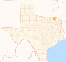 Map of the County Lamar (Texas, US) showing the Federal State with the highlighted County