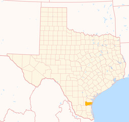 Fototapeta premium Map of the County Kleberg (Texas, US) showing the Federal State with the highlighted County