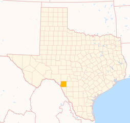 Map of the County Kinney (Texas, US) showing the Federal State with the highlighted County
