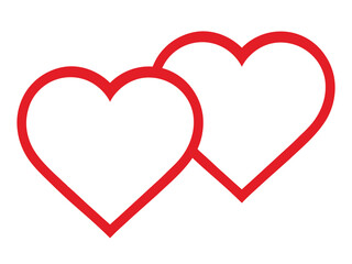 Double red heart love overlapping the other frame on white background