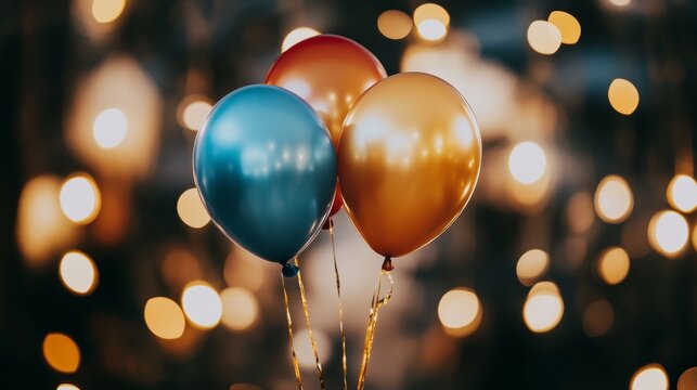 Colorful helium balloons floating against festive party background with confetti and bokeh lights, perfect for birthday celebrations, joyful events, and cheerful party themes




 - Powered by Adobe