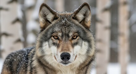 Obraz premium Gray Wolf Portrait Winter Snow Closeup Wildlife Animal Nature