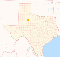 Map of the County Kent (Texas, US) showing the Federal State with the highlighted County