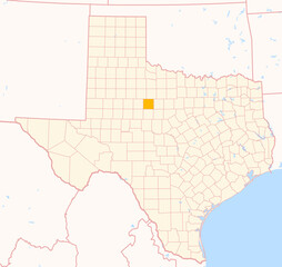 Map of the County Jones (Texas, US) showing the Federal State with the highlighted County