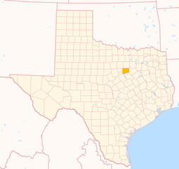 Map of the County Johnson (Texas, US) showing the Federal State with the highlighted County